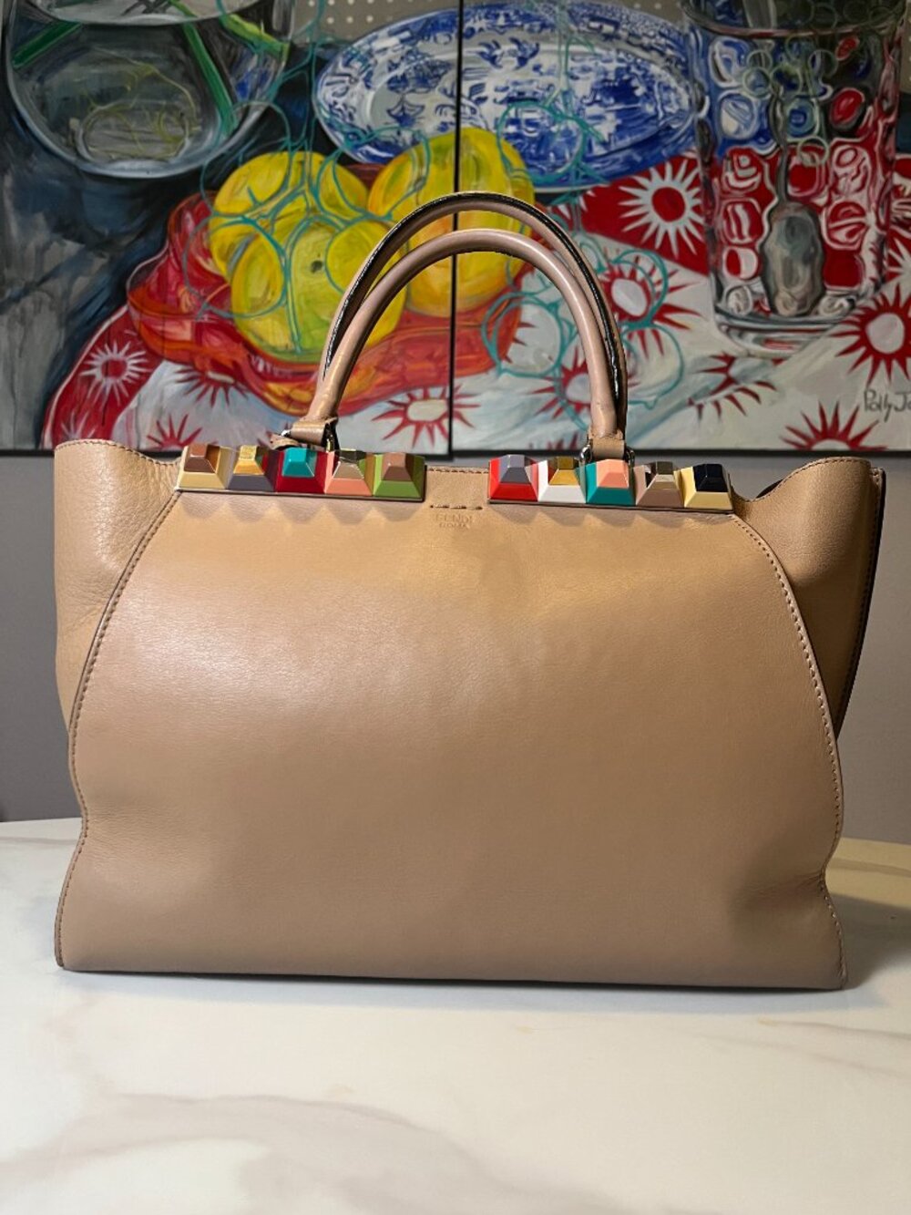 Fendi Limited Edition 3Jours Studded Leather Satchel Multicolor Studs + Dust Bag - Picture 3 of 16